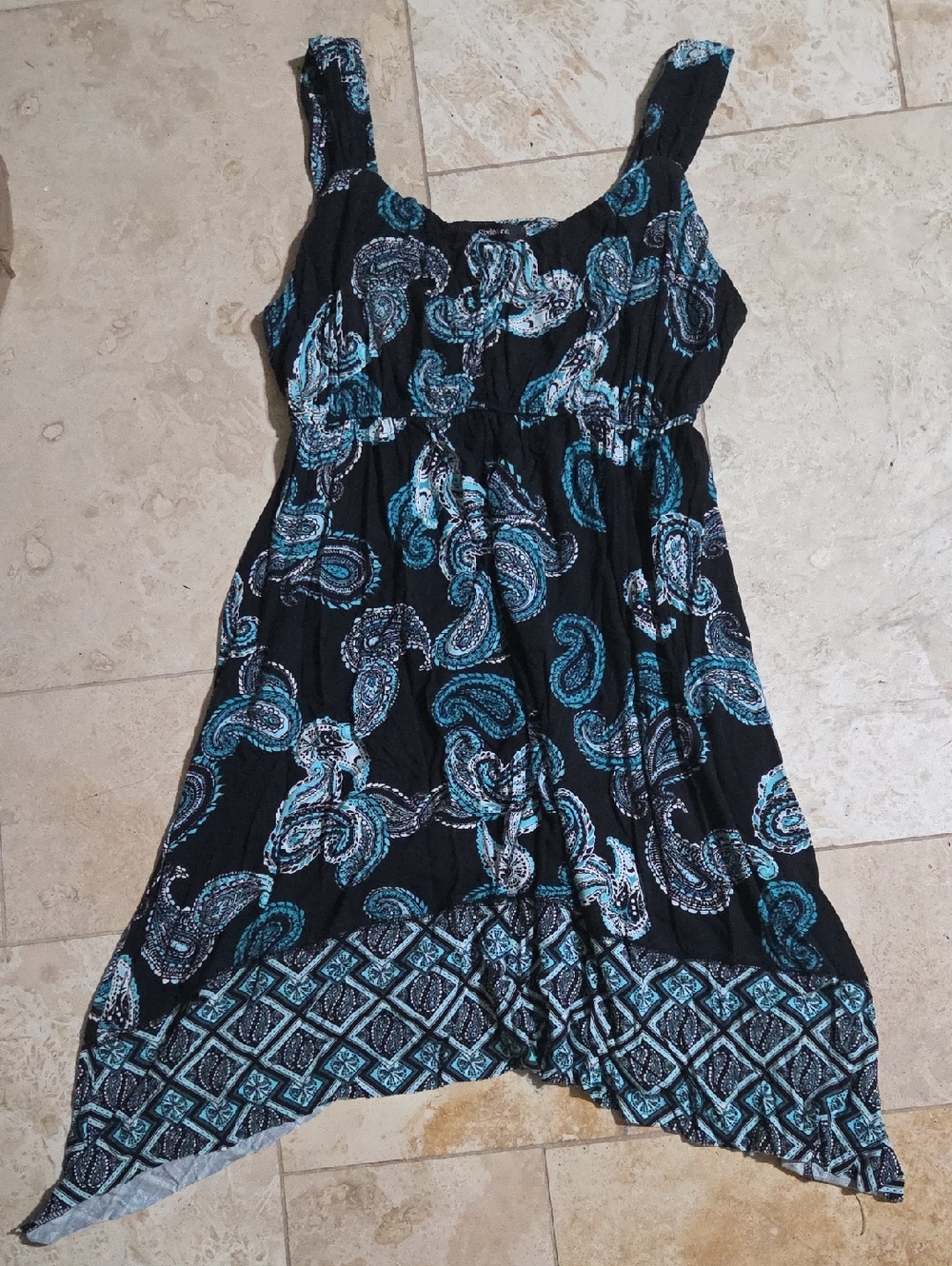 Style & Co Size Large Black Summer Dress with Blue & Turquoise Paisley Print